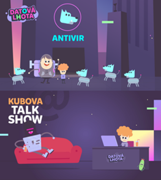 Capturas del capítulo sobre virus informáticos de la serie de la televisión checa Data Newtown (arriba) y del “Talk show” (abajo)
