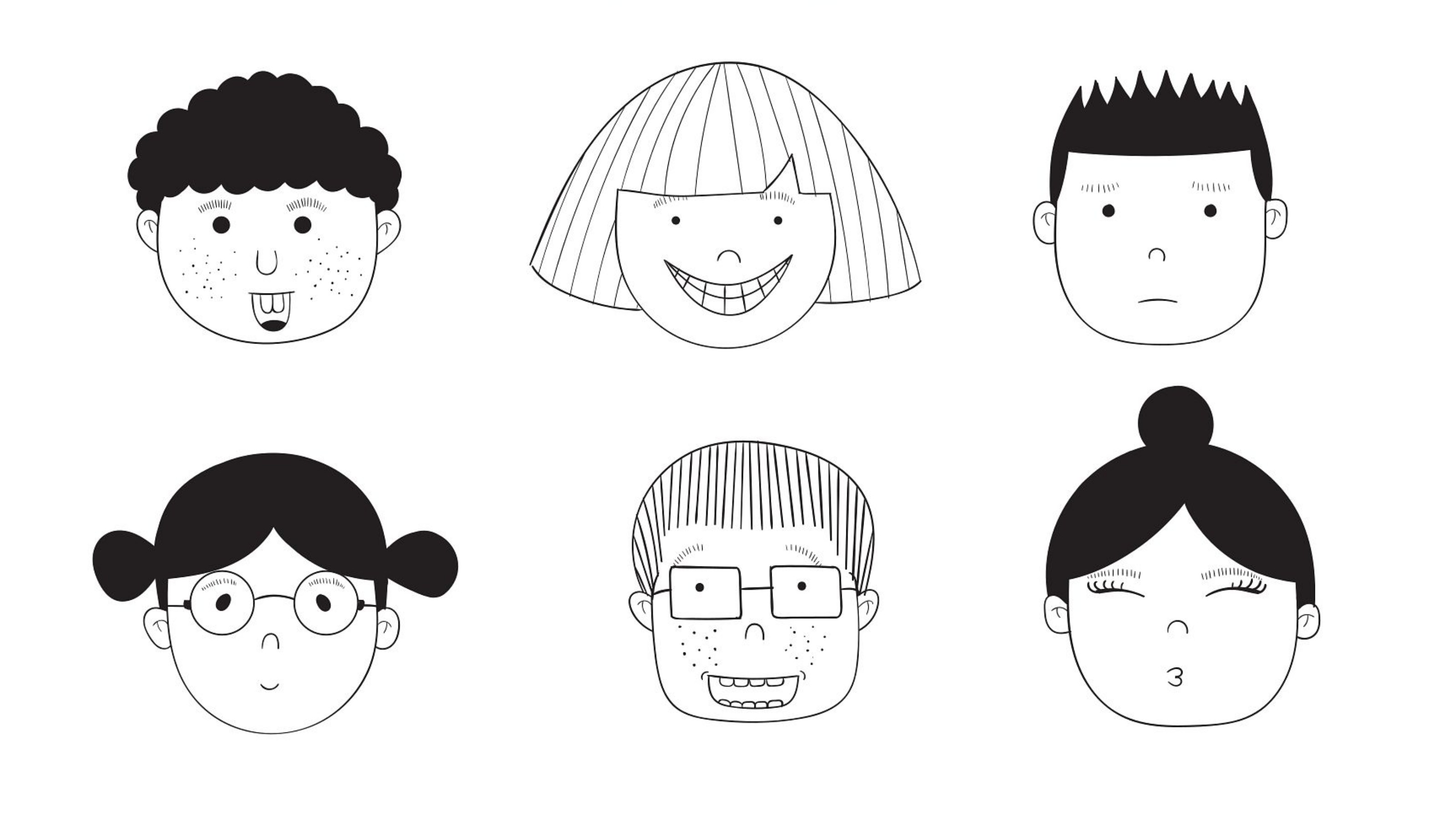 Dibujos de caras de niños diferentes entre si