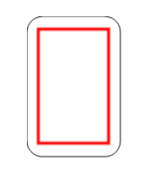Tarjeta con un rectángulo de borde rojo. Significa dibuja un rectángulo de color rojo