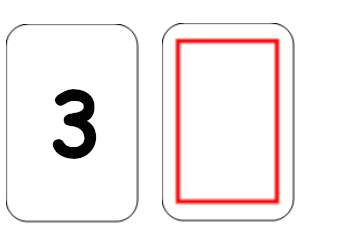 Tarjeta con un 3. Al lado una tarjeta con un rectángulo de borde rojo