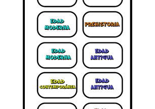 Tarjetas con las diferentes edades. Son de forma rectangular para poder superponerlas sobre el tapete