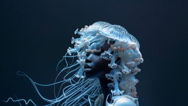 grafismo de una mujer y una medusa mezcladas por la IA generativa