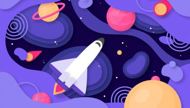Grafismo de nos vamos al espacio