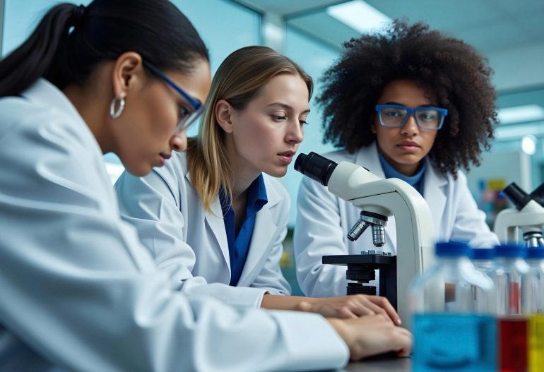 Tres mujeres en un laboratorio
