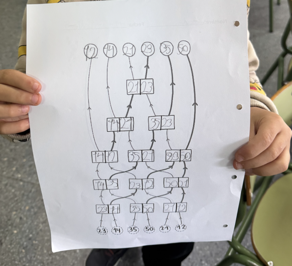 Las manos de un niño sujetando una red de ordenamiento