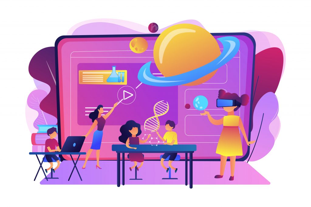 Ilustración sobre tecnología y steam en el aula.