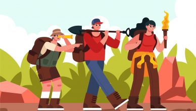 tres exploradores de excursión