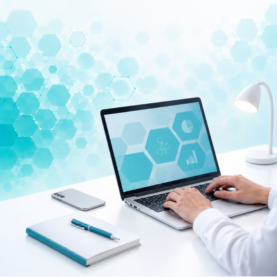 Imagen decorativa de persona utilizando un portatil